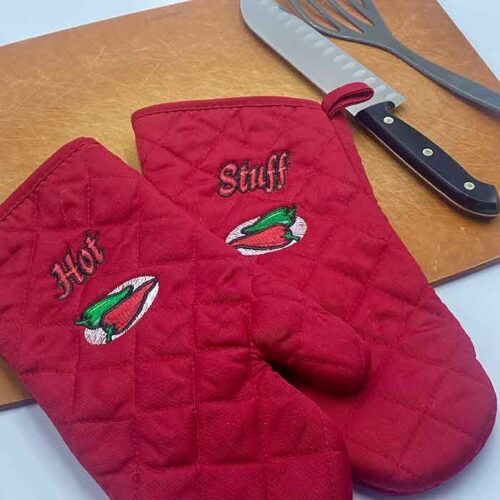 Hot stuff embroidery design oven mitts