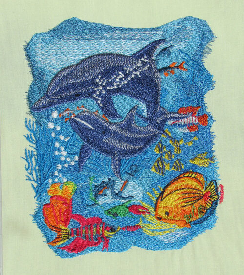 Tropical fish dolphins embroidery design