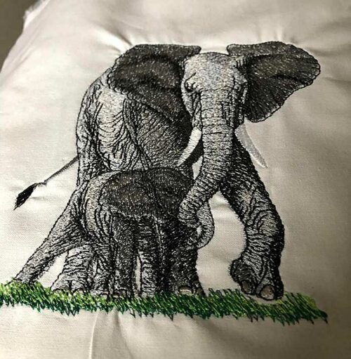 elephant with baby embroidery design