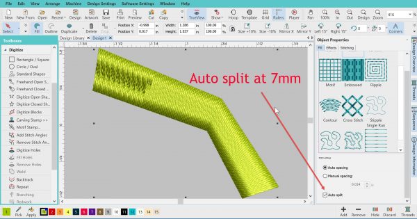 Maximum stitch length in hatch embroidery software