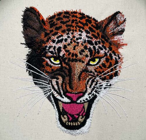 Leopard snarl embroidery design