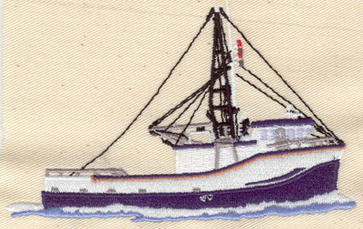 Embroidery Design: Fishing Boat 4.65w X 3.19h