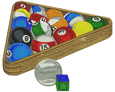 Embroidery Design: Pool Balls & Rack Lg 4.54w X 5.51h