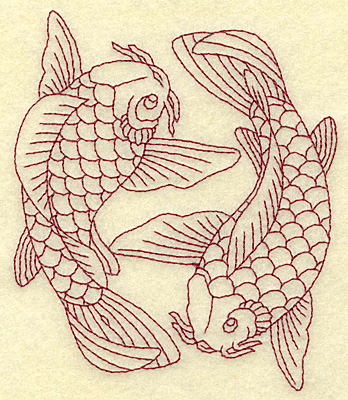 Embroidery Design: Koi duo redwork 4.04w X 4.79h