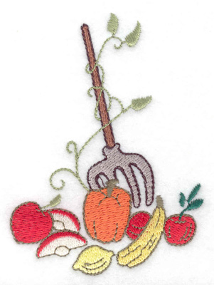 Embroidery Design: Pitchfork with fruit veggies and vines 2.86w X 3.89h