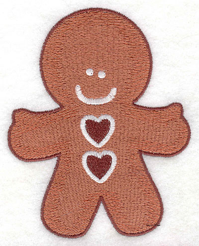 Embroidery Design: Gingerbread man with hearts large4.05w X 5.00h