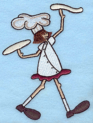 Embroidery Design: Chef with pizza large  4.99"h x 3.69"w