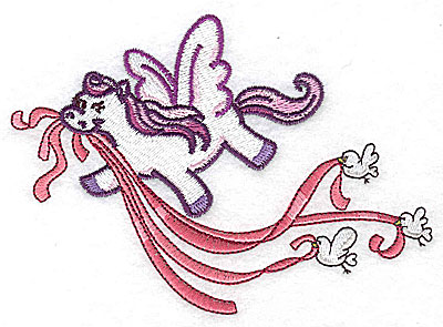 Embroidery Design: Pegasus with birds and ribbons large 4.95w X 3.51h