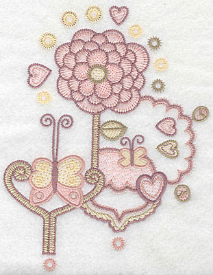 Embroidery Design: Floral butterflies B  7.85"h x 5.98"w