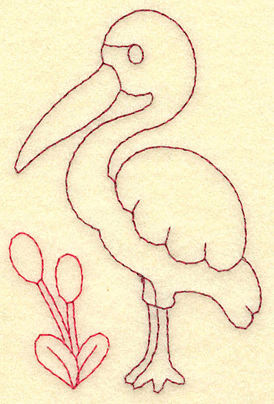 Embroidery Design: Egret and bull rushes redwork 2.55w X 3.88h