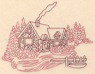 Embroidery Design: Cozy Cottage redwork 4.79w X 3.79h