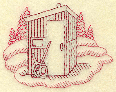 Embroidery Design: Ice fishing hut redwork 3.83w X 2.97h