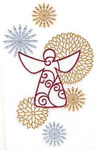 Embroidery Design: Angel with flowers and stars large 4.36w X 6.93h