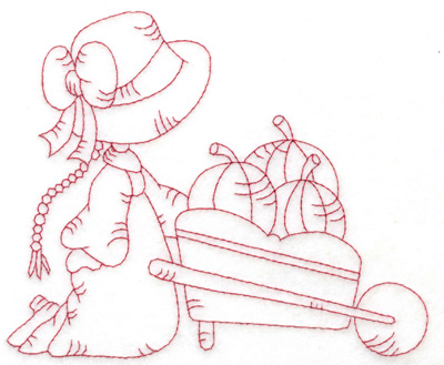 Embroidery Design: Girl with wheelbarrow large 6.01w X 4.99h