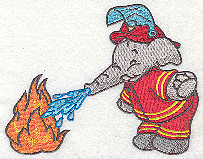 Embroidery Design: Elephant fireman dousing fire large 6.30w X 4.95h