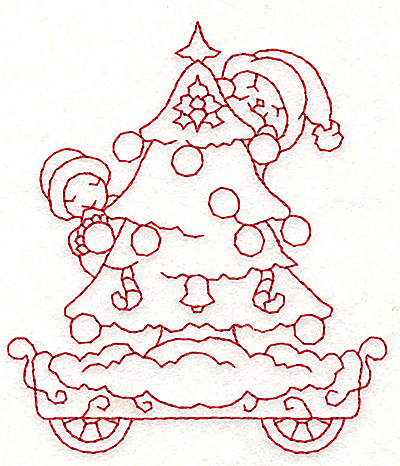 Embroidery Design: Train with Christmas tree redwork 3.34w X 3.84h