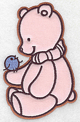 Embroidery Design: Bear with bird applique 3.85w X 6.05h