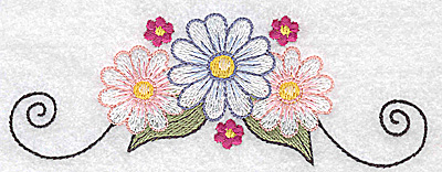 Embroidery Design: Daisies with swirls large 4.97w X 1.80h