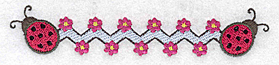 Embroidery Design: Ladybug and flower border 4.82w X 0.93h