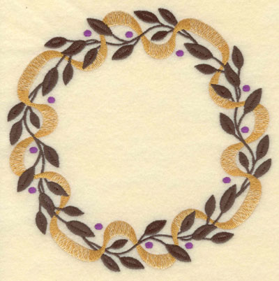 Embroidery Design: Leaves Berries and Bows Circle7.01w X 7.01h