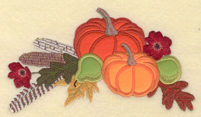 Embroidery Design: Appliques Pumpkins Pears, Corn Leaves  Feather Poppies7.08w X 4.02h