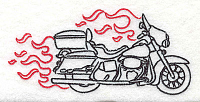 Embroidery Design: Motorcycle E with flames large 4.96w X 2.34h