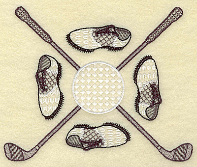 Embroidery Design: Golf clubs ball and shoes large 6.06w X 4.93h