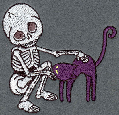 Embroidery Design: Skeleton Small with Cat3.77w X 3.60h