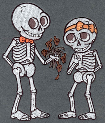 Embroidery Design: Skeleton Large Boy & Girl with Flowers5.84w X 6.83h