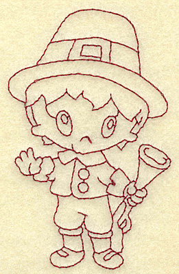 Embroidery Design: Pilgrim boy with musket redwork 2.36w X 3.83h