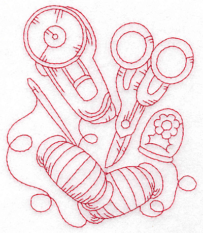 Embroidery Design: Rotary cutter and scissors redwork large4.04w X 4.04w X 4.74h