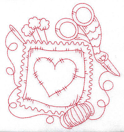 Embroidery Design: Pillow with heart redwork large 5.17w X 5.69h