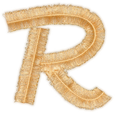 Embroidery Design: Script Fringe Letter R4.49" x 4.70"