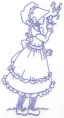 Embroidery Design: Girl in Sunbonnet with bird large 3.21w X 5.97h