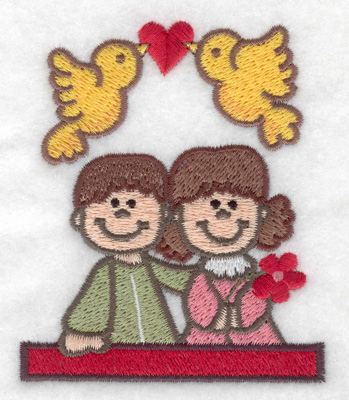 Embroidery Design: Children with love birds 2.92w X 3.52h