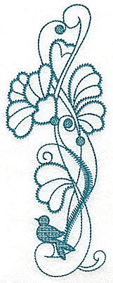 Embroidery Design: Flowers bird and swirls large 2.61w X 6.97h