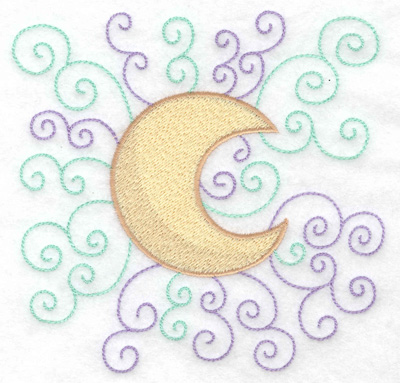 Embroidery Design: Moon with swirls large 4.96w X 4.88h