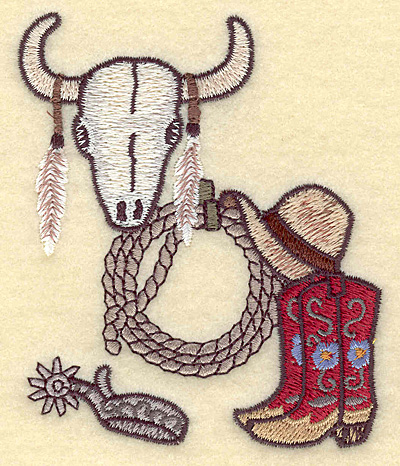 Embroidery Design: Western scene with longhorn skull 3.19w X 3.87h