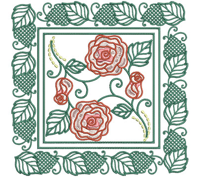 Embroidery Design: Roses In Picture Frame Lg 7.01w X 7.01h