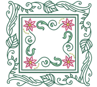 Embroidery Design: Flowers In Leaf Frame Lg 7.01w X 7.01h