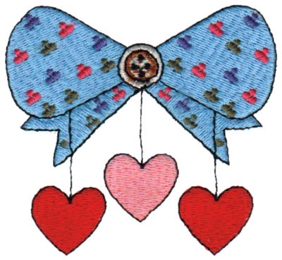 Embroidery Design: Bow with Hanging Hearts3.05" x 2.77"