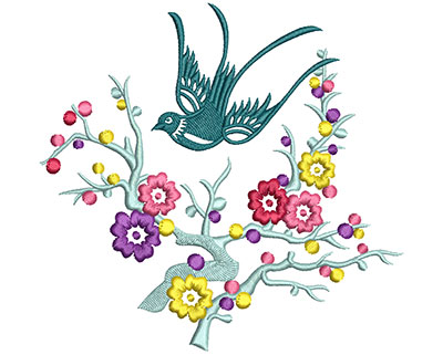 Embroidery Design: Bird on Flowers D Large 5.11w X 4.90h