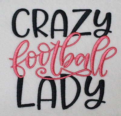 Embroidery Design: Crazy Football Lady Lg 5.57w X 5.37h