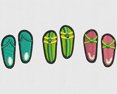 Embroidery Design: Flip Flop Trio 3.44w X 1.31h