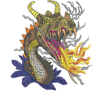 Embroidery Design: Fire Breathing Dragon Lg 5.35w X 5.89h