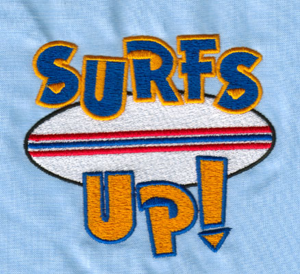 Embroidery Design: SURFS UP (large)4.03" x 3.56"