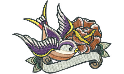 Embroidery Design: Swallow Tattoo with Rose 6.01w X 4.48h