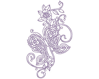 Embroidery Design: Paisley Flower Butterfly A 3.31w X 5.69h