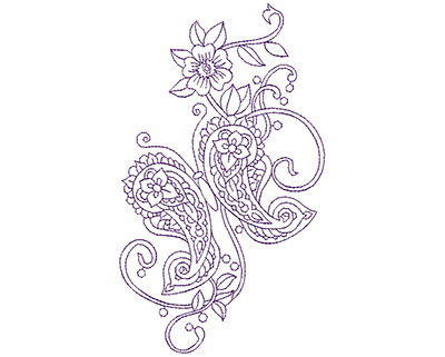 Embroidery Design: Paisley Flower Butterfly B 4.31w X 7.38h