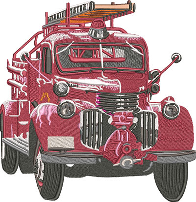 antique firetruck embroidery design